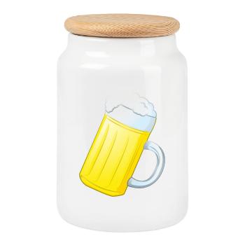 Beer mug - Cookie Jar with Wooden Lid - white - Front