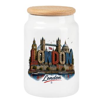 London Mosaic Letters - Cookie Jar with Wooden Lid - white - Front