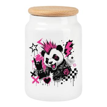 Punk Panda Graffiti Street Art Design - Boîte à biscuits avec couvercle en bois - blanc - Devant