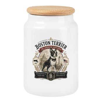 Vintage Boston Terrier Emblem - Keksdose mit Holzdeckel - Weiß - Vorne