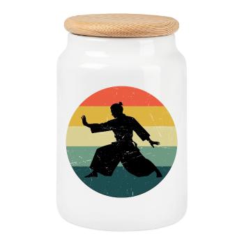 Self Defense Gift for an Aikido Student - Cookie Jar with Wooden Lid - white - Front
