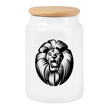Lion Prédateur – Graphique vectoriel monochrome - Boîte à biscuits avec couvercle en bois - blanc - Devant
