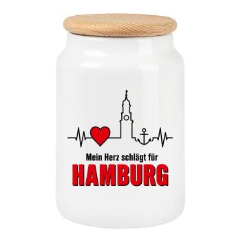 Mein Herz schlägt für Hamburg - Keksdose mit Holzdeckel - Weiß - Vorne