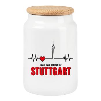 Mein Herz schlägt für Stuttgart - Keksdose mit Holzdeckel - Weiß - Vorne