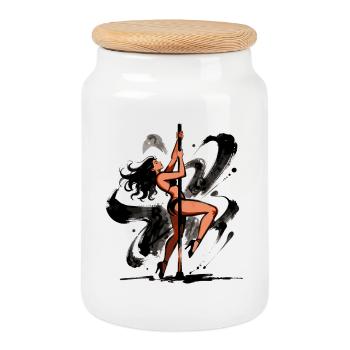 Sexy Pole Dance Silhouette – Athletisch & Elegant - Keksdose mit Holzdeckel - Weiß - Vorne