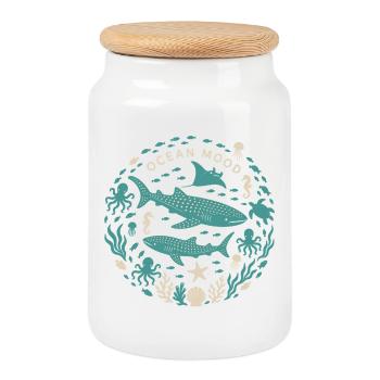 Ambiance océanique - Boîte à biscuits avec couvercle en bois - blanc - Devant