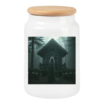 Baba Yaga – Slavic Witch of the Forest - Cookie Jar with Wooden Lid - white - Front