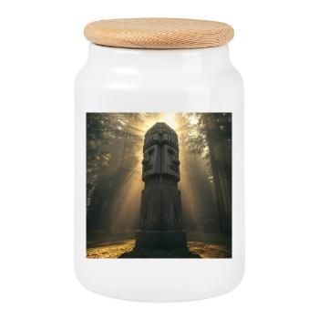 Świętowit – Slavic Idol from the Depths of the Forest - Cookie Jar with Wooden Lid - white - Front
