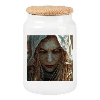 Południca – Slavic Demon of Fields and Grains - Cookie Jar with Wooden Lid - white - Front