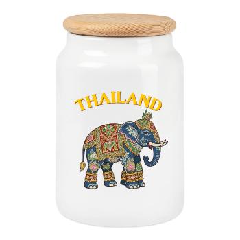 Thailand-Elefant - Keksdose mit Holzdeckel - Weiß - Vorne