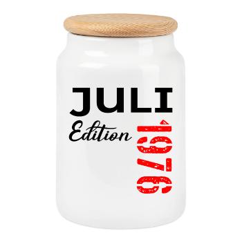 Juli 1976 - 50. Geburtstag - Keksdose mit Holzdeckel - Weiß - Vorne