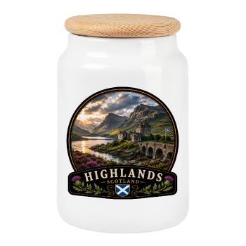 Schottland Highlands Natur Fluss Berge Wandern - Keksdose mit Holzdeckel - Weiß - Vorne
