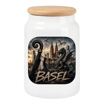 Scène du Dragon de Bâle - Boîte à biscuits avec couvercle en bois - blanc - Devant