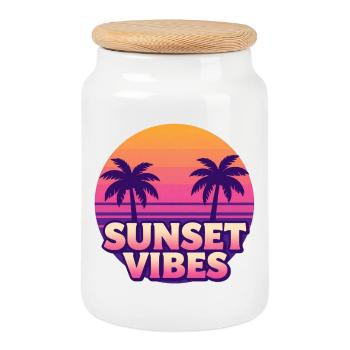 Sunset Vibes Palm Trees - Cookie Jar with Wooden Lid - white - Front