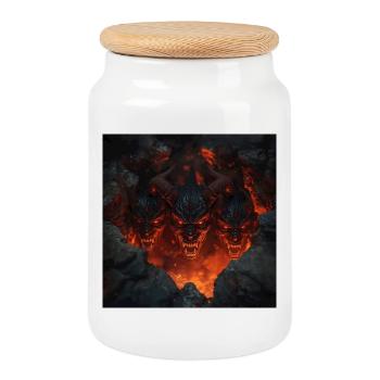 Yeux de l’Abîme – Démons de Lave Infernale - Boîte à biscuits avec couvercle en bois - blanc - Devant