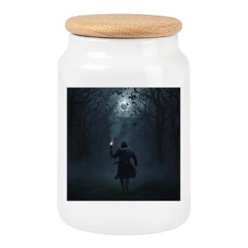 Vagabond dans l’obscurité – Eclipse et Corbeaux - Boîte à biscuits avec couvercle en bois - blanc - Devant