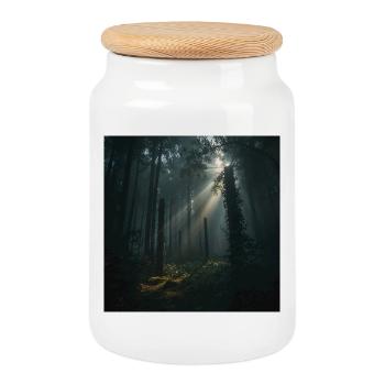 Heiliger Hain – Strahlen im Dunklen Wald - Keksdose mit Holzdeckel - Weiß - Vorne
