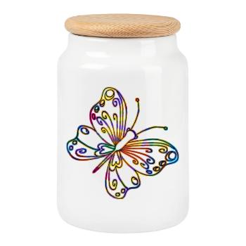 papillon - Boîte à biscuits avec couvercle en bois - blanc - Devant