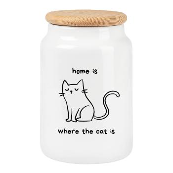 home is where the cat is - Katzenmotiv Spruch - Keksdose mit Holzdeckel - Weiß - Vorne