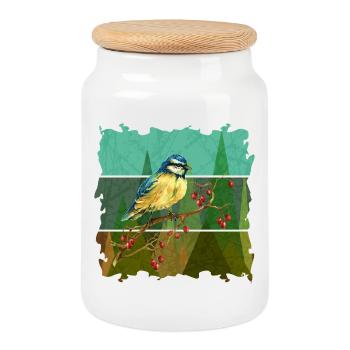 Colorful bird - Cookie Jar with Wooden Lid - white - Front