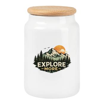Entdecken Sie mehr Mountain Adventure Design - Keksdose mit Holzdeckel - Weiß - Vorne