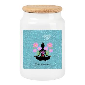 Méditation florale et cœur scintillant - Boîte à biscuits avec couvercle en bois - blanc - Devant