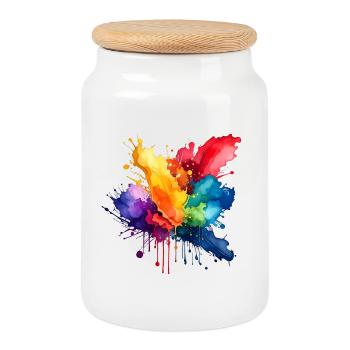 Farbspritzer Explosion - Keksdose mit Holzdeckel - Weiß - Vorne
