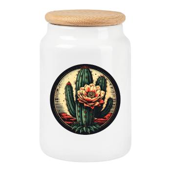 Fleur de cactus dans un cadre vintage - Boîte à biscuits avec couvercle en bois - blanc - Devant