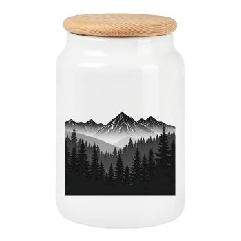 Nebelwald Bergsilhouette - Keksdose mit Holzdeckel - Weiß - Vorne
