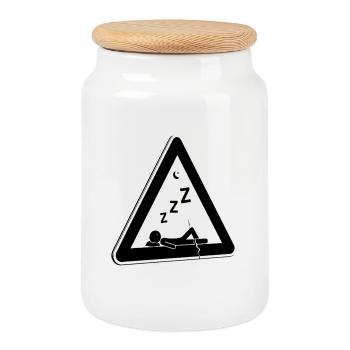 Late riser traffic sign warning attention tired - Cookie Jar with Wooden Lid - white - Front