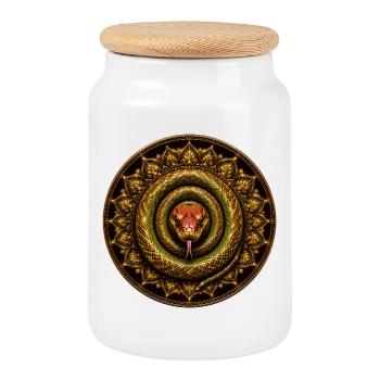 Golden Snake Mandala - Cookie Jar with Wooden Lid - white - Front