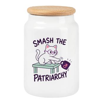  Feministische Katze - Smash the Patriarchy - Keksdose mit Holzdeckel - Weiß - Vorne