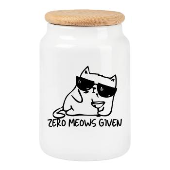Zero Meows Given Funny Cat Shirt | Sarcastic Cat L - Cookie Jar with Wooden Lid - white - Front