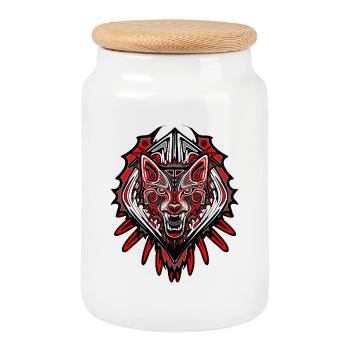 Conception du totem tribal du loup haïda - Boîte à biscuits avec couvercle en bois - blanc - Devant