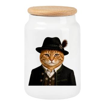 Schwarzwald Kater in Traditioneller Tracht - Keksdose mit Holzdeckel - Weiß - Vorne