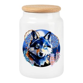 Wolf Spirit Dreamcatcher Native Mountain Design - Cookie Jar with Wooden Lid - white - Front