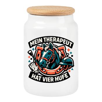 Mein Therapeut hat Vier Hufe - Keksdose mit Holzdeckel - Weiß - Vorne