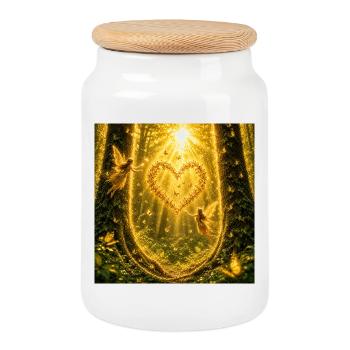 Golden Heart in Fairy Forest with Butterflies - Cookie Jar with Wooden Lid - white - Front