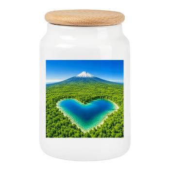 Herzlagune im Wald vor Vulkan Himalaya Gebirge - Keksdose mit Holzdeckel - Weiß - Vorne