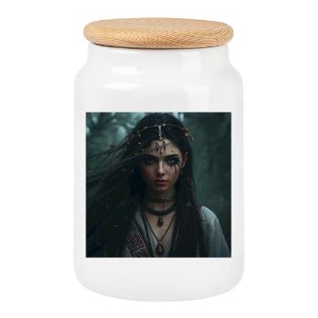 Shaman from the Depths of the Woods – Slavic Witch - Cookie Jar with Wooden Lid - white - Front