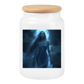 La Radiance de Luna – Déesse de la Nuit et de la Lune - Boîte à biscuits avec couvercle en bois - blanc - Devant