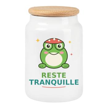 Grenouille Zen Lunettes – Reste Tranquille - Boîte à biscuits avec couvercle en bois - blanc - Devant