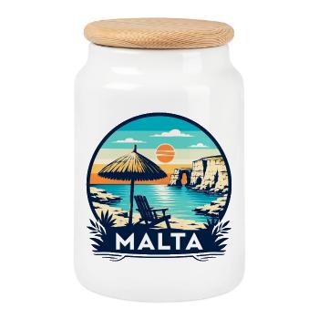Malta Mediterranean Island Vacation Culture - Cookie Jar with Wooden Lid - white - Front