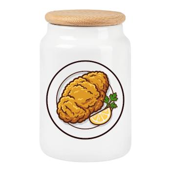 Schnitzel always works | with lemon and parsley - Cookie Jar with Wooden Lid - white - Front