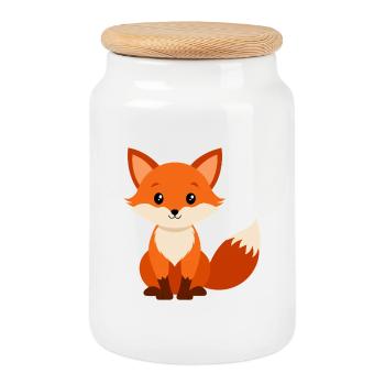 Bébé renard - Boîte à biscuits avec couvercle en bois - blanc - Devant