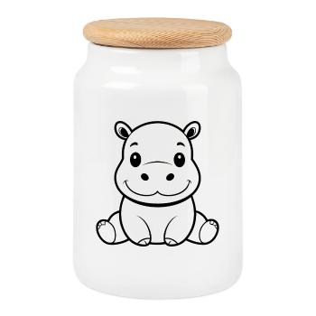 Baby hippo - Cookie Jar with Wooden Lid - white - Front