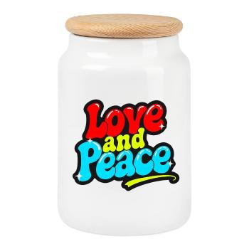 Love and Peace Inscription rétro et groovy - Boîte à biscuits avec couvercle en bois - blanc - Devant