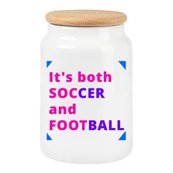 Conception duale du football et du football - Boîte à biscuits avec couvercle en bois - blanc - Devant