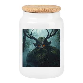Leszy – Gardien de la Forêt Ancienne - Boîte à biscuits avec couvercle en bois - blanc - Devant