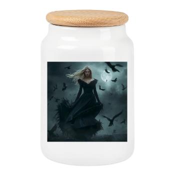 The Raven Queen – The Dark Goddess of the Night - Cookie Jar with Wooden Lid - white - Front